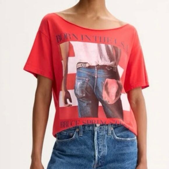 DAYDREAMER Bruce Springsteen Born In The USA Off The Shoulder Tee red size Small - Picture 1 of 8